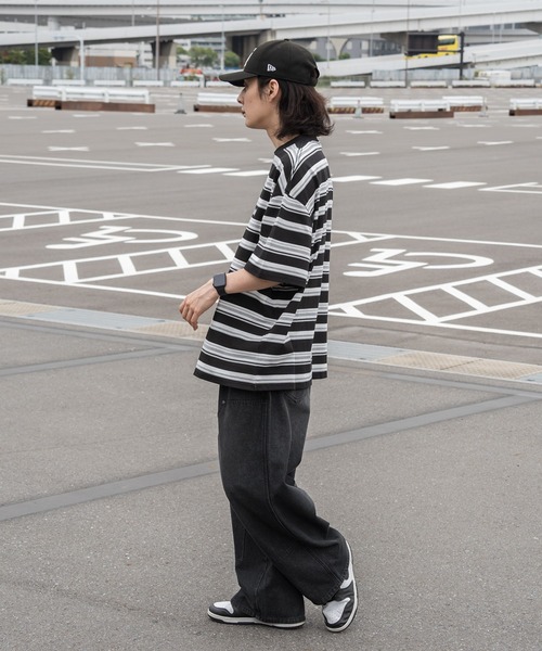 kutir(クティール)の「オーバーサイズマルチボーダーTシャツ(Tシャツ/カットソー・メンズ・グレー/ブラック/ブラウン・MEDIUM/LARGE)」の9枚目の写真