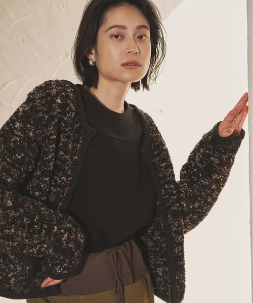 audrey and john wad（オードリーアンドジョンワッド）の「ブークレMIXニットジャケット（カーディガン/ボレロ・レディース・グレー/ブラック/ライトベージュ・FREE）」の19枚目の写真