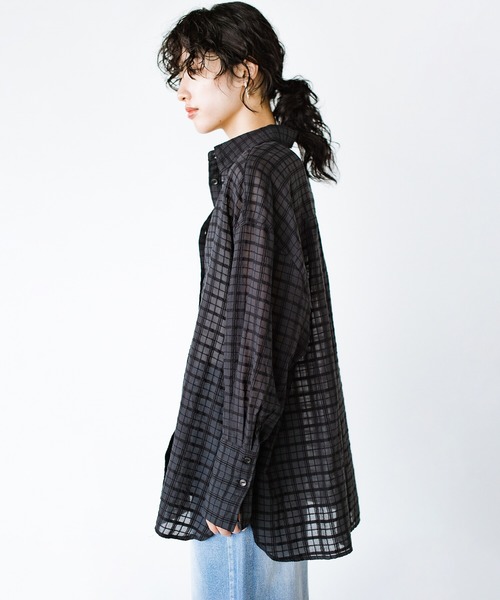 E hyphen world gallery ネルチェックシャツチュニック 黒 one after another】チェックシャツ[品番：NCLW0015034]｜NICE CLAUP