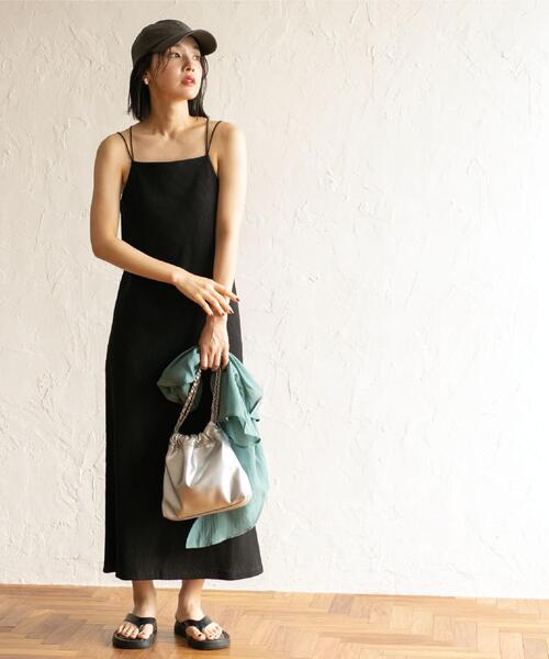 coen（コーエン）の「【WEB限定】カップ付きTCワッフルキャミワンピース（ワンピース・レディース・ブラック/ブラウン・FREE）」の3枚目の写真