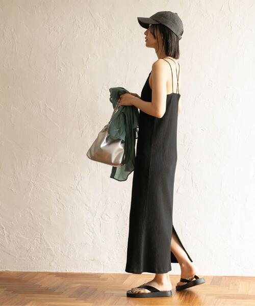 coen（コーエン）の「【WEB限定】カップ付きTCワッフルキャミワンピース（ワンピース・レディース・ブラック/ブラウン・FREE）」の6枚目の写真