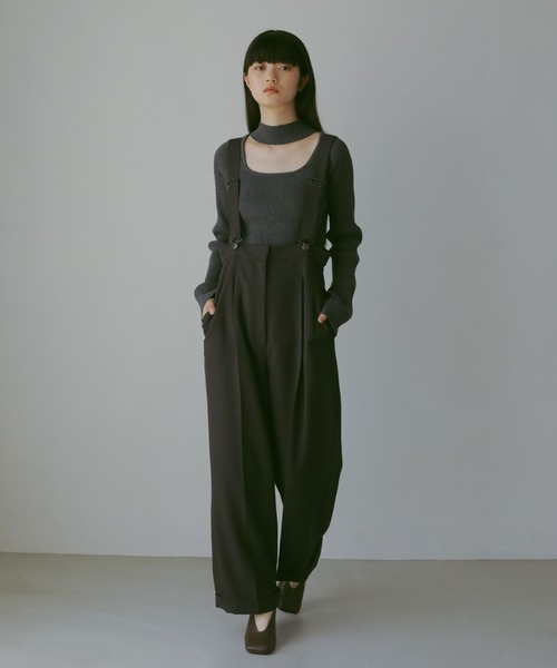 CASA FLINE(カーサフライン)の「ハイウエストサスペンダーパンツ(サロペット/オーバーオール・レディース・チャコールグレー/ストライプ・0/1)」の9枚目の写真