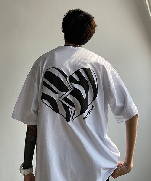 WARAIJOGO（ワライジョウゴ）の「【WARAIJOGO】モノトーンハートプリントオーバーサイズTシャツ(NEZ)（Tシャツ/カットソー・メンズ・ブラック/ホワイト・FREE）」の12枚目の写真
