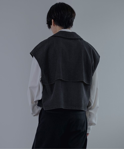 Ellno Loset（エルノロゼット）の「デニムショートトレンチジレ/セットアップ対応（ベスト・メンズ・ブラック・MEDIUM/LARGE）」の3枚目の写真