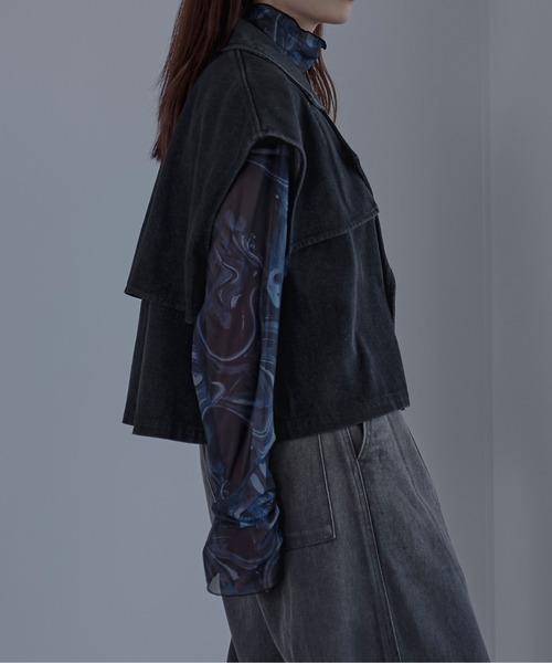 Ellno Loset（エルノロゼット）の「デニムショートトレンチジレ/セットアップ対応（ベスト・メンズ・ブラック・MEDIUM/LARGE）」の9枚目の写真