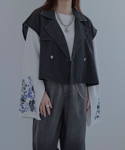 Ellno Loset（エルノロゼット）の「デニムショートトレンチジレ/セットアップ対応（ベスト・メンズ・ブラック・MEDIUM/LARGE）」の12枚目の写真