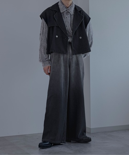 Ellno Loset（エルノロゼット）の「デニムショートトレンチジレ/セットアップ対応（ベスト・メンズ・ブラック・MEDIUM/LARGE）」の16枚目の写真