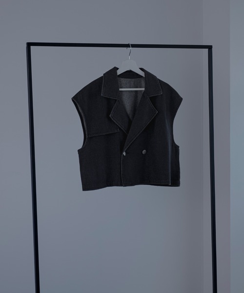 Ellno Loset（エルノロゼット）の「デニムショートトレンチジレ/セットアップ対応（ベスト・メンズ・ブラック・MEDIUM/LARGE）」の17枚目の写真