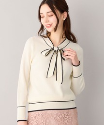 配色ボウタイニットトップス