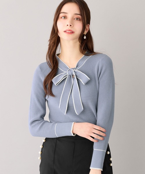 alotta（アロッタ）の「配色ボウタイニットトップス（ニット/セーター・レディース・アイボリー/ライトブルー/モカ/ネイビー・3L/L/LL/M）」の3枚目の写真