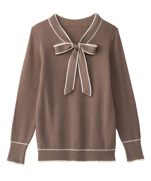 alotta（アロッタ）の「配色ボウタイニットトップス（ニット/セーター・レディース・アイボリー/ライトブルー/モカ/ネイビー・3L/L/LL/M）」の6枚目の写真