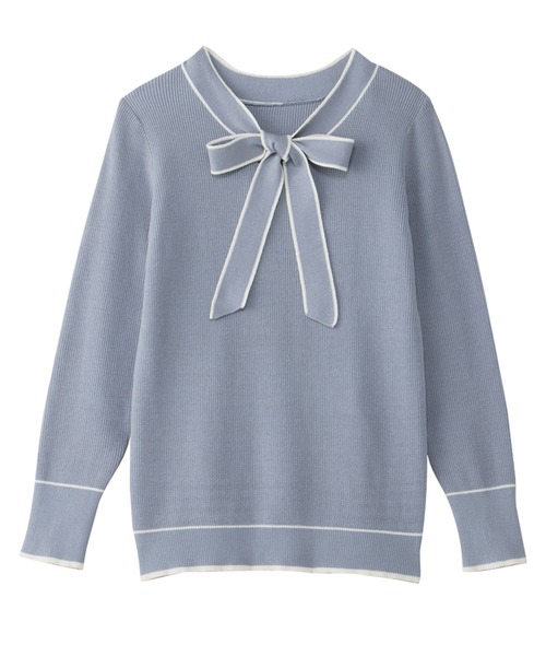 alotta（アロッタ）の「配色ボウタイニットトップス（ニット/セーター・レディース・アイボリー/ライトブルー/モカ/ネイビー・3L/L/LL/M）」の8枚目の写真