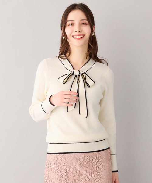 alotta（アロッタ）の「配色ボウタイニットトップス（ニット/セーター・レディース・アイボリー/ライトブルー/モカ/ネイビー・3L/L/LL/M）」の10枚目の写真