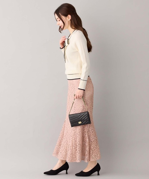 alotta（アロッタ）の「配色ボウタイニットトップス（ニット/セーター・レディース・アイボリー/ライトブルー/モカ/ネイビー・3L/L/LL/M）」の13枚目の写真