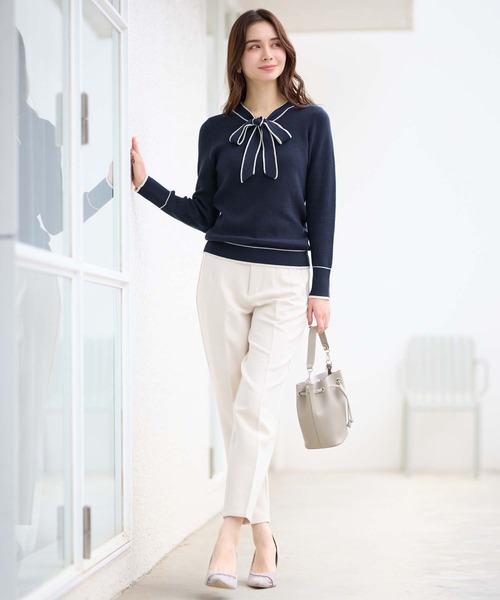 alotta（アロッタ）の「配色ボウタイニットトップス（ニット/セーター・レディース・アイボリー/ライトブルー/モカ/ネイビー・3L/L/LL/M）」の22枚目の写真