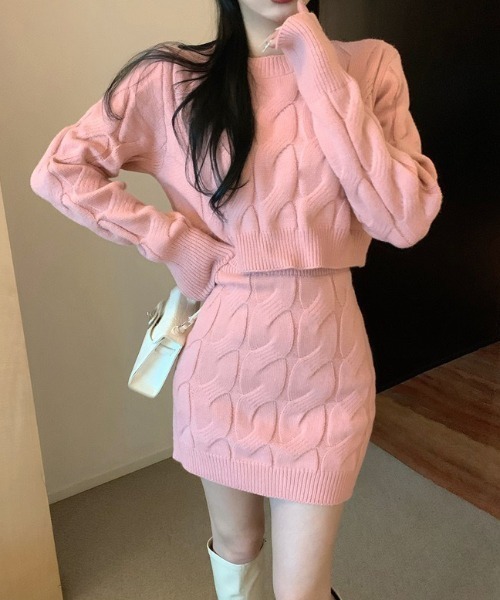 gossip！ロサンゼルス（ゴシップロサンゼルス）の「ケーブルニット セットアップ（ニット/セーター・レディース・グレー/ホワイト/ピンク/ライトブラウン・FREE）」の20枚目の写真