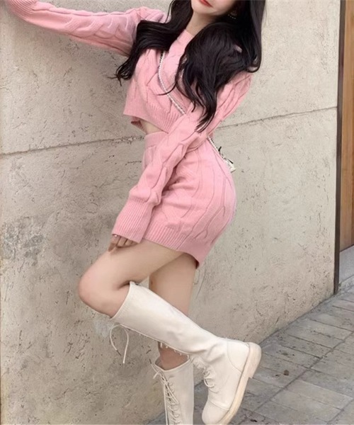 gossip！ロサンゼルス（ゴシップロサンゼルス）の「ケーブルニット セットアップ（ニット/セーター・レディース・グレー/ホワイト/ピンク/ライトブラウン・FREE）」の17枚目の写真