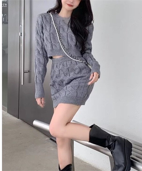 gossip！ロサンゼルス（ゴシップロサンゼルス）の「ケーブルニット セットアップ（ニット/セーター・レディース・グレー/ホワイト/ピンク/ライトブラウン・FREE）」の15枚目の写真