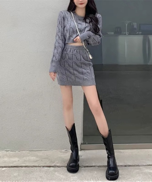 gossip！ロサンゼルス（ゴシップロサンゼルス）の「ケーブルニット セットアップ（ニット/セーター・レディース・グレー/ホワイト/ピンク/ライトブラウン・FREE）」の16枚目の写真