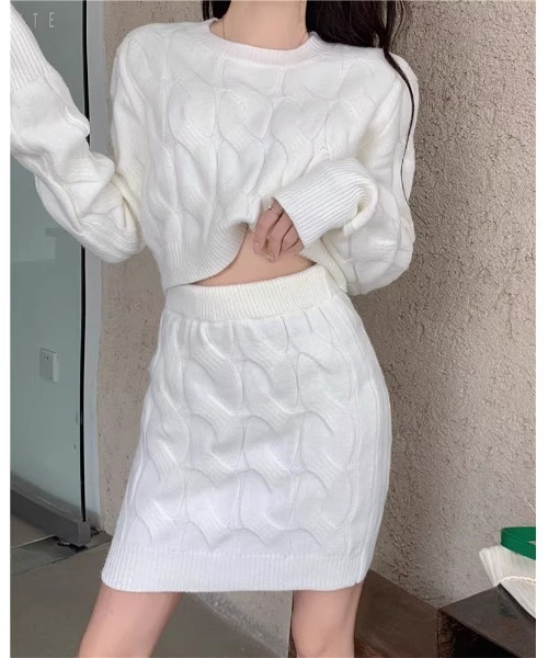 gossip！ロサンゼルス（ゴシップロサンゼルス）の「ケーブルニット セットアップ（ニット/セーター・レディース・グレー/ホワイト/ピンク/ライトブラウン・FREE）」の7枚目の写真