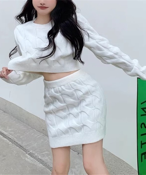 gossip！ロサンゼルス（ゴシップロサンゼルス）の「ケーブルニット セットアップ（ニット/セーター・レディース・グレー/ホワイト/ピンク/ライトブラウン・FREE）」の8枚目の写真