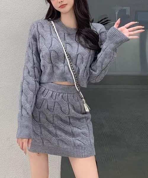 gossip！ロサンゼルス（ゴシップロサンゼルス）の「ケーブルニット セットアップ（ニット/セーター・レディース・グレー/ホワイト/ピンク/ライトブラウン・FREE）」の12枚目の写真