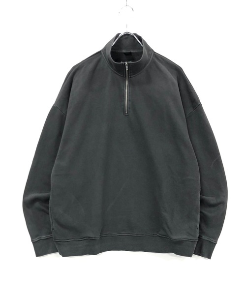 TRAP/U （トラップユー）の「ハーフジップ ピグメント裏毛 / オーバーサイズ P/O ルーズトレーナー（Tシャツ/カットソー・メンズ・グリーン系その他/ブラック/ネイビー・L/M）」の7枚目の写真