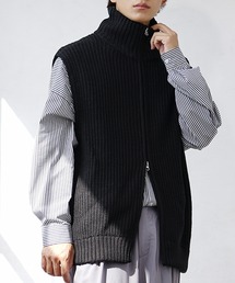 【MinoriTY】もちもちワッフル編みドライバーズニットベスト ジレ セーター メンズ ビッグシルエット ルーズフィット オーバーサイズ 春服 冬服