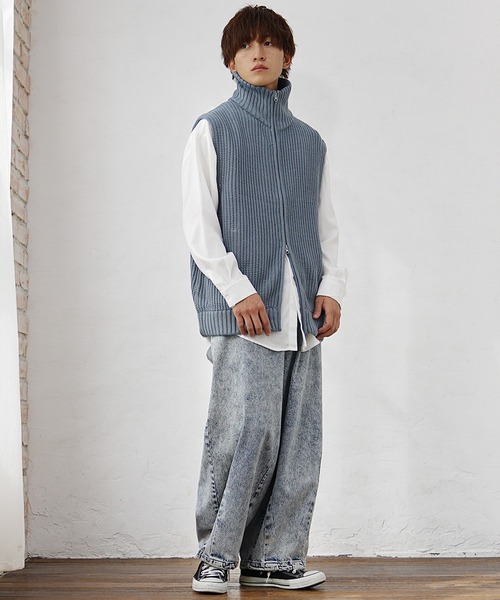 専用 VICTIMドライバーズニットベストとビッグチェックシャツ MinoriTY】もちもちワッフル編みドライバーズニットベスト ジレ