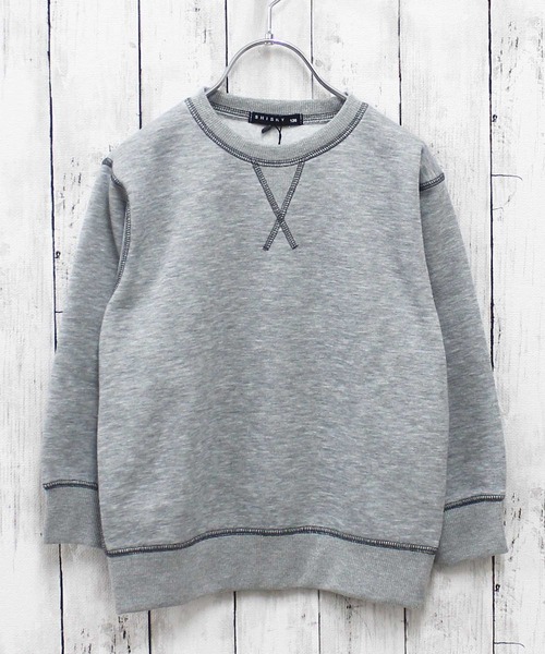 ZI-ON（ジーオン）の「裏起毛 配色ステッチスウェットトレーナー（スウェット・キッズ・ネイビー/グリーン/杢グレー/ブラック/オートミール/チャコール/ヘザーチャコール・140cm/150cm/160cm/120cm/110cm/130cm）」の2枚目の写真