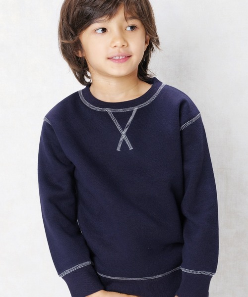 ニッシーさま専用【trois】ダークネイビー 花柄トレーナー 綺麗めトレーナー 裏起毛 配色ステッチスウェットトレーナー（スウェット）｜ZI-ON