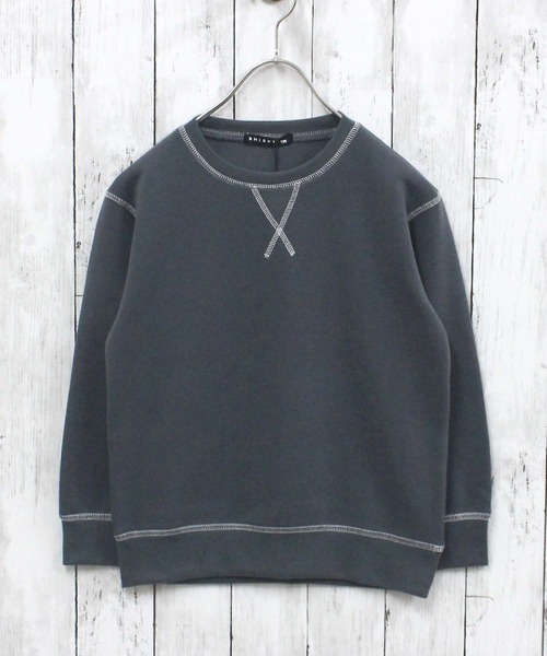 ZI-ON（ジーオン）の「裏起毛 配色ステッチスウェットトレーナー（スウェット・キッズ・ネイビー/グリーン/杢グレー/ブラック/オートミール/チャコール/ヘザーチャコール・140cm/150cm/160cm/120cm/110cm/130cm）」の4枚目の写真