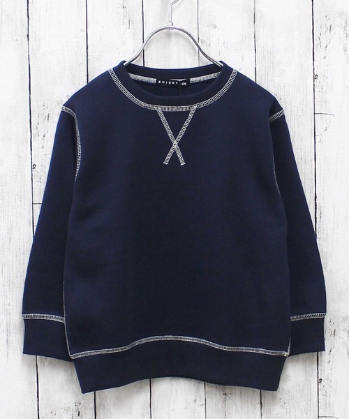 セール】裏起毛 配色ステッチスウェットトレーナー（スウェット）｜ZI