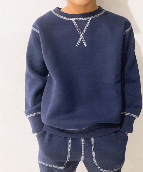 セール】裏起毛 配色ステッチスウェットトレーナー（スウェット）｜ZI