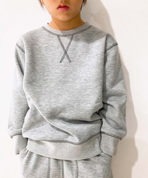 セール】裏起毛 配色ステッチスウェットトレーナー（スウェット）｜ZI