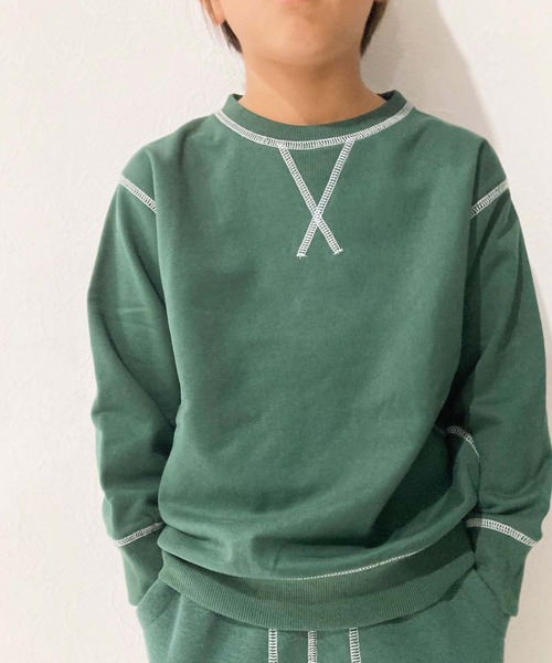 ZI-ON（ジーオン）の「裏起毛 配色ステッチスウェットトレーナー（スウェット・キッズ・ネイビー/グリーン/杢グレー/ブラック/オートミール/チャコール/ヘザーチャコール・140cm/150cm/160cm/120cm/110cm/130cm）」の10枚目の写真