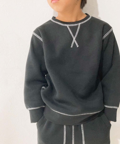 ZI-ON（ジーオン）の「裏起毛 配色ステッチスウェットトレーナー（スウェット・キッズ・ネイビー/グリーン/杢グレー/ブラック/オートミール/チャコール/ヘザーチャコール・140cm/150cm/160cm/120cm/110cm/130cm）」の11枚目の写真