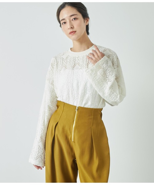 ANAP（アナップ）の「両サイドスリットレースロンT（Tシャツ/カットソー・レディース・ブラック/オフホワイト・FREE）」の3枚目の写真
