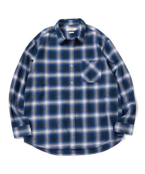 BEAMS シャツ　長袖　オンブレ　チェックシャツ Lサイズ ネイビー　ブルー B:MING by BEAMS（ビーミングバイビームス）の「B:MING by BEAMS