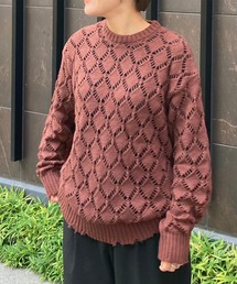 【PICSAS】ダメージメッシュクルーニット