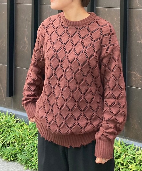 PICSAS（ピクサス）の「【PICSAS】ダメージメッシュクルーニット（ニット/セーター・メンズ・ライトブルー/ブラウン/グレー/ブラック・M/L）」の3枚目の写真