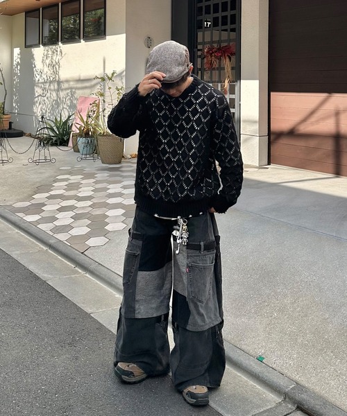 PICSAS（ピクサス）の「【PICSAS】ダメージメッシュクルーニット（ニット/セーター・メンズ・ライトブルー/ブラウン/グレー/ブラック・M/L）」の11枚目の写真