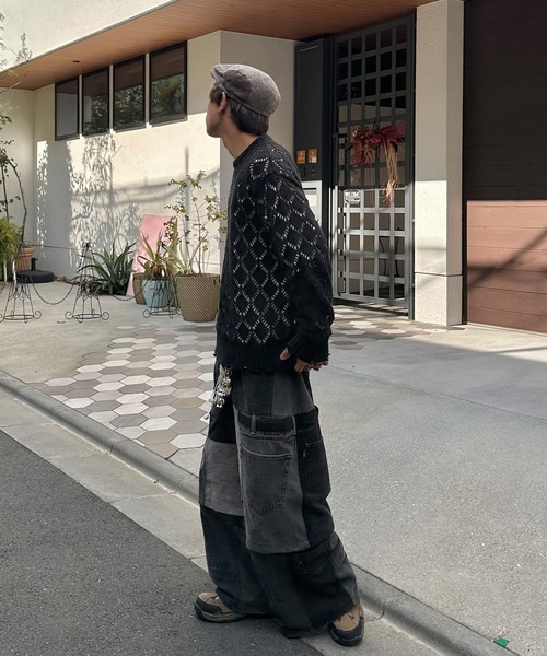 PICSAS（ピクサス）の「【PICSAS】ダメージメッシュクルーニット（ニット/セーター・メンズ・ライトブルー/ブラウン/グレー/ブラック・M/L）」の12枚目の写真