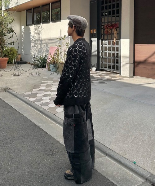 PICSAS（ピクサス）の「【PICSAS】ダメージメッシュクルーニット（ニット/セーター・メンズ・ライトブルー/ブラウン/グレー/ブラック・M/L）」の13枚目の写真