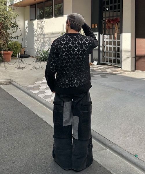 PICSAS（ピクサス）の「【PICSAS】ダメージメッシュクルーニット（ニット/セーター・メンズ・ライトブルー/ブラウン/グレー/ブラック・M/L）」の15枚目の写真