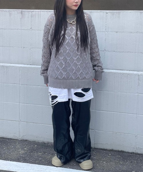 PICSAS（ピクサス）の「【PICSAS】ダメージメッシュクルーニット（ニット/セーター・メンズ・ライトブルー/ブラウン/グレー/ブラック・M/L）」の16枚目の写真