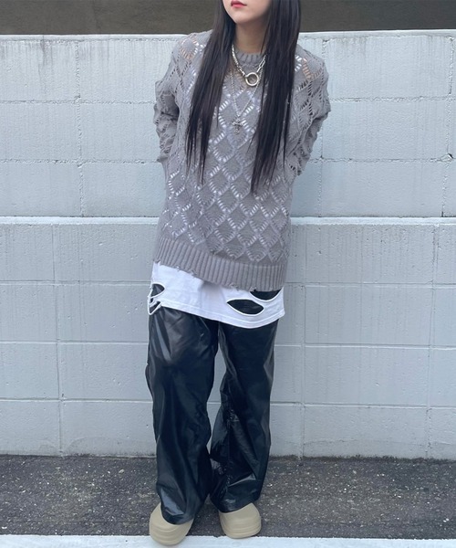 PICSAS（ピクサス）の「【PICSAS】ダメージメッシュクルーニット（ニット/セーター・メンズ・ライトブルー/ブラウン/グレー/ブラック・M/L）」の17枚目の写真