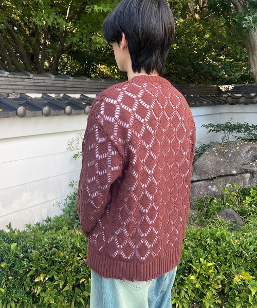 PICSAS（ピクサス）の「【PICSAS】ダメージメッシュクルーニット（ニット/セーター・メンズ・ライトブルー/ブラウン/グレー/ブラック・M/L）」の22枚目の写真