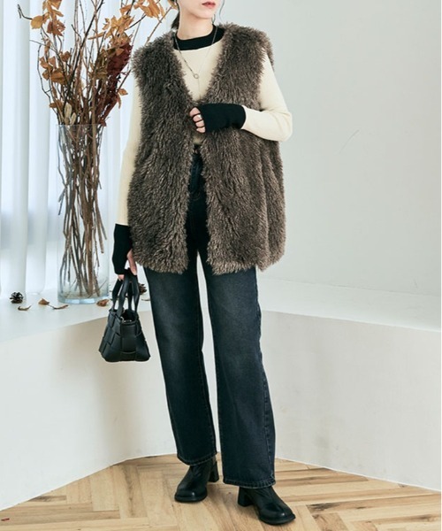 kirakiraShop(キラキラショップ)の「レイヤード風 指穴 配色 リブ ニット(ニット/セーター・レディース・ブルー/オレンジ/グリーン/ブラック系その他/アイボリー系・FREE)」の10枚目の写真
