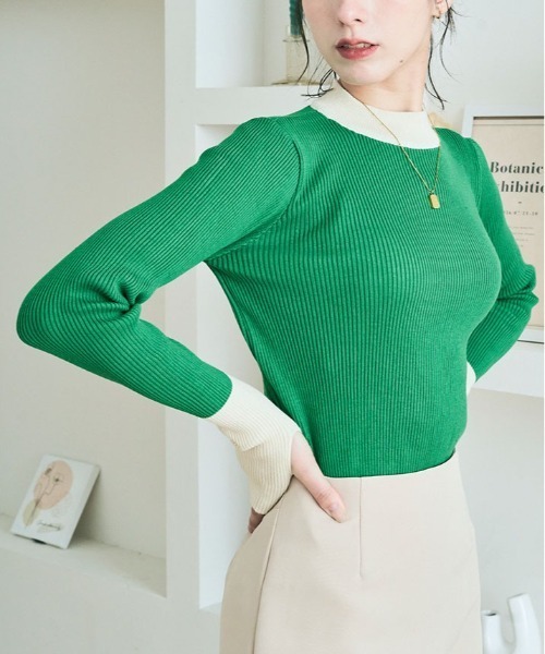 kirakiraShop(キラキラショップ)の「レイヤード風 指穴 配色 リブ ニット(ニット/セーター・レディース・ブルー/オレンジ/グリーン/ブラック系その他/アイボリー系・FREE)」の16枚目の写真